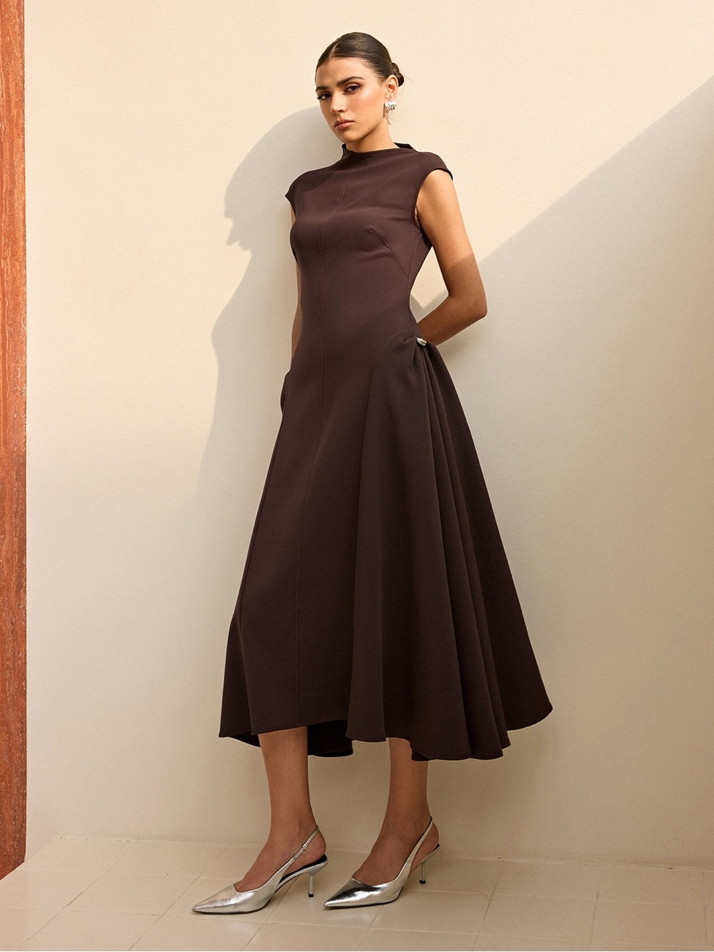 Commense Asymmetrical Neck Cap Sleeve Maxi Dress - Picture 5 of 13